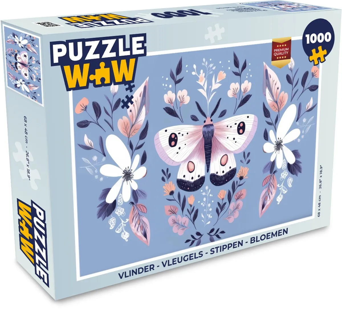 PuzzleWow Vlinder Vleugels Legpuzzel 1000 Stuks - Bloemen/Bladeren