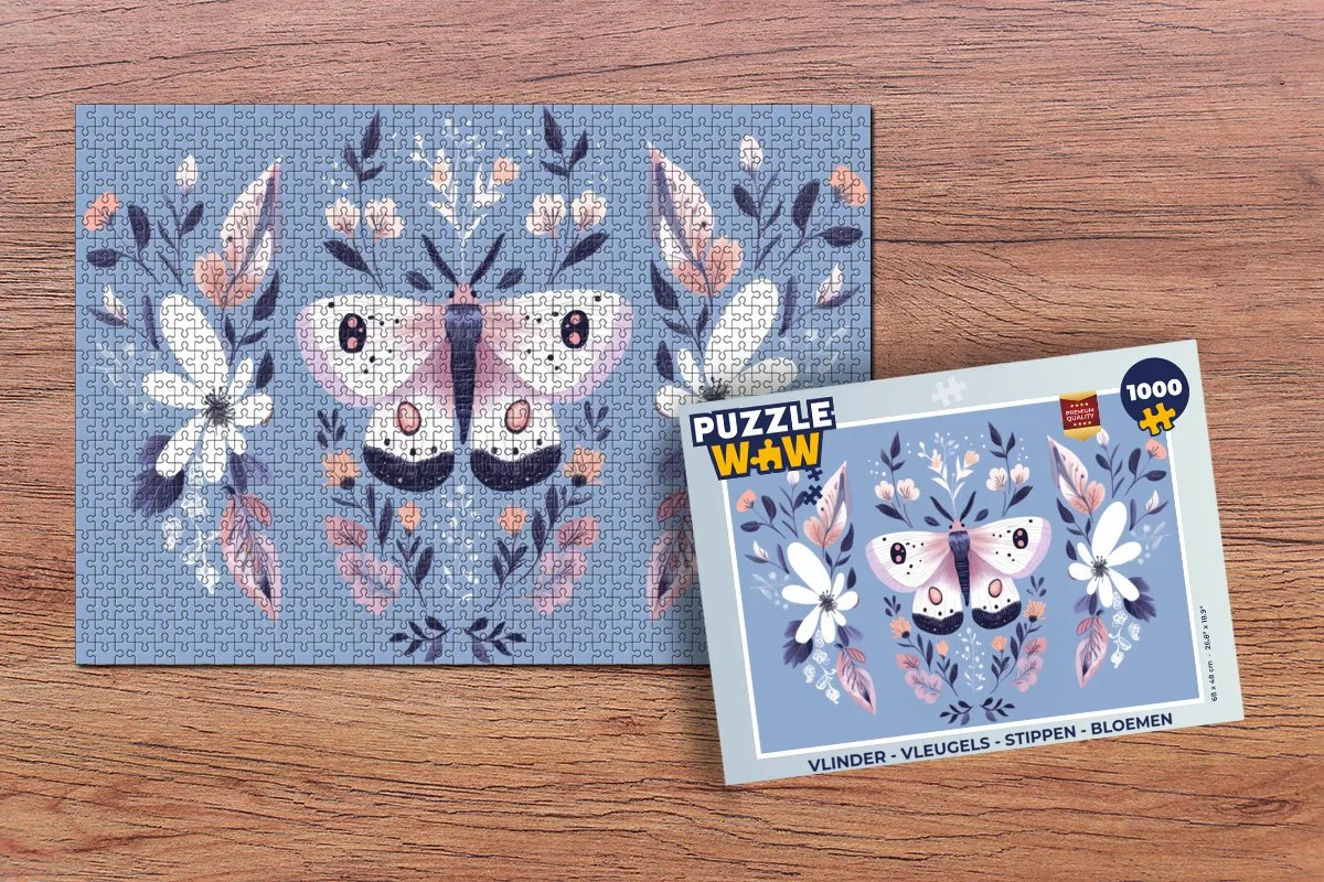 PuzzleWow Vlinder Vleugels Legpuzzel 1000 Stuks - Bloemen/Bladeren