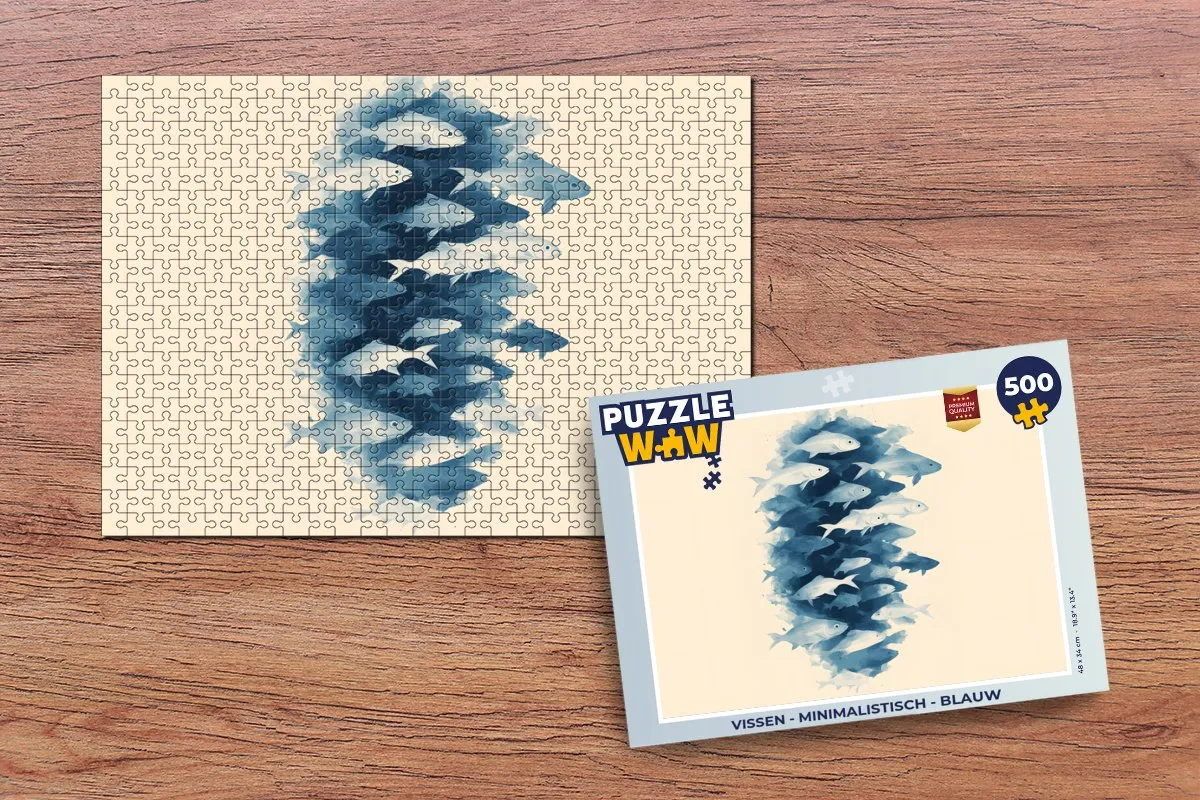 PuzzleWow Minimalistisch Vissen Legpuzzel 500 Stuks - Blauw
