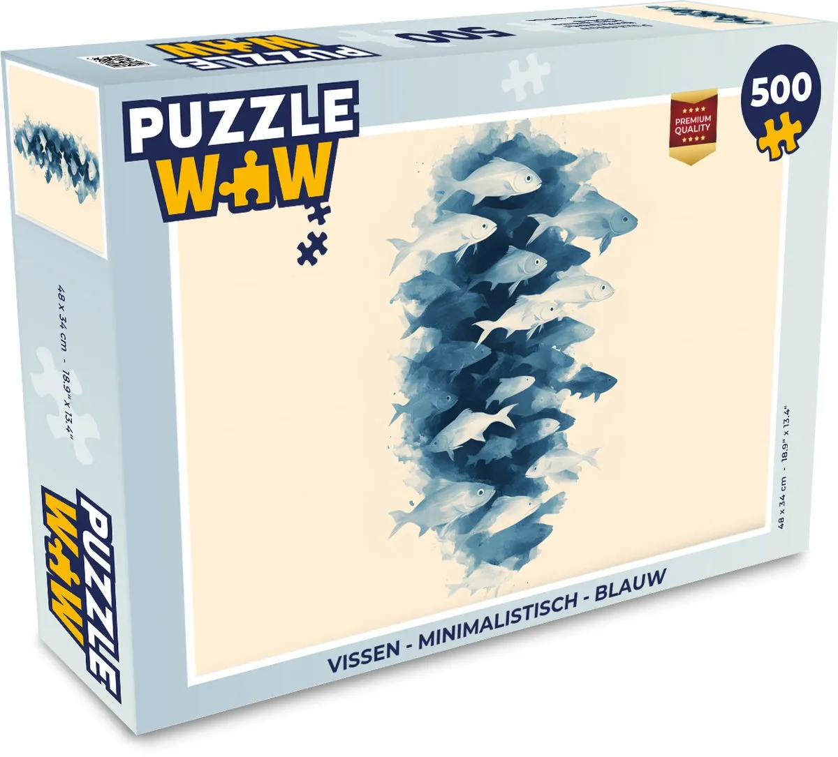 PuzzleWow Minimalistisch Vissen Legpuzzel 500 Stuks - Blauw