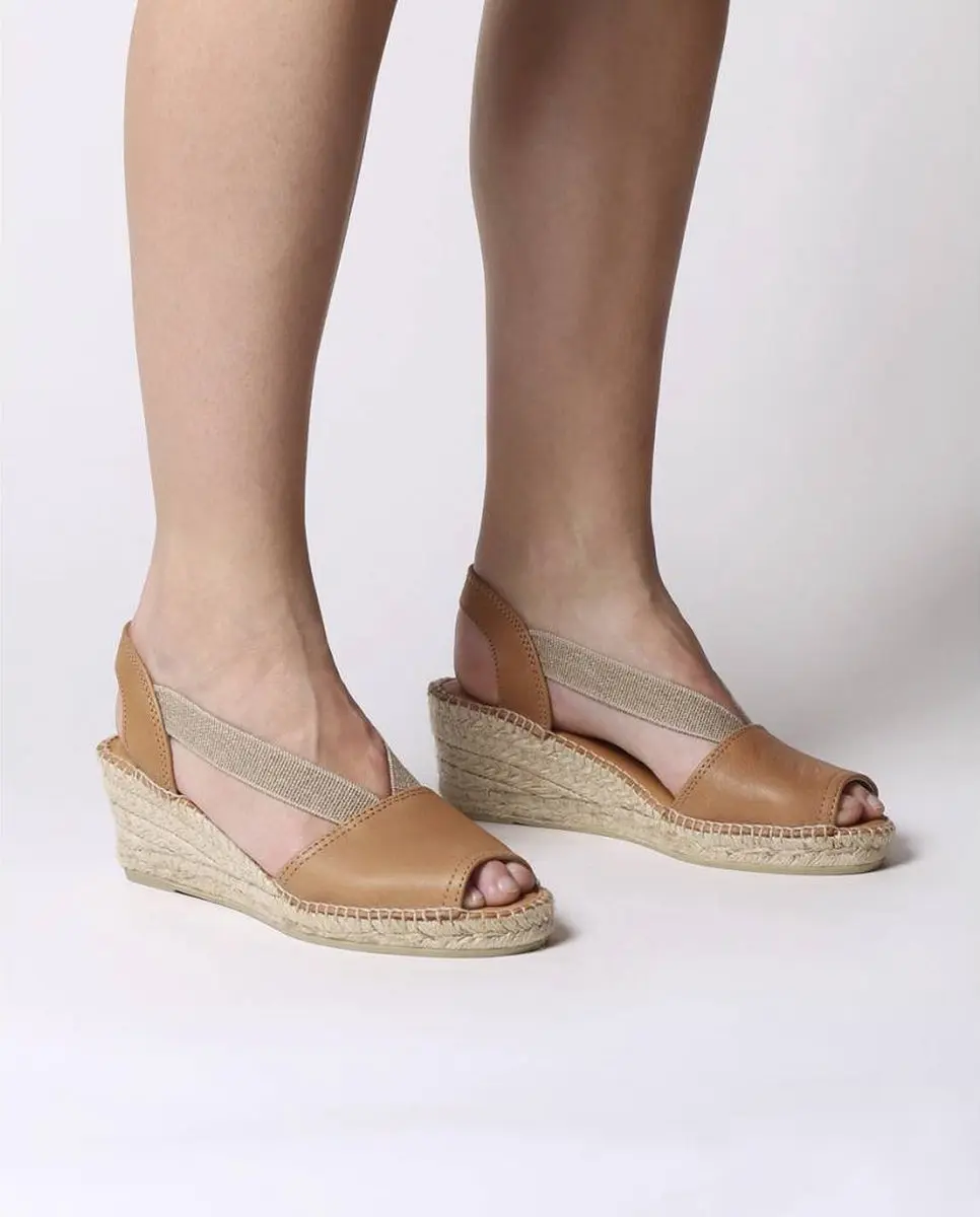 Leren espadrille met middelhoge sleehak en open achterkant
