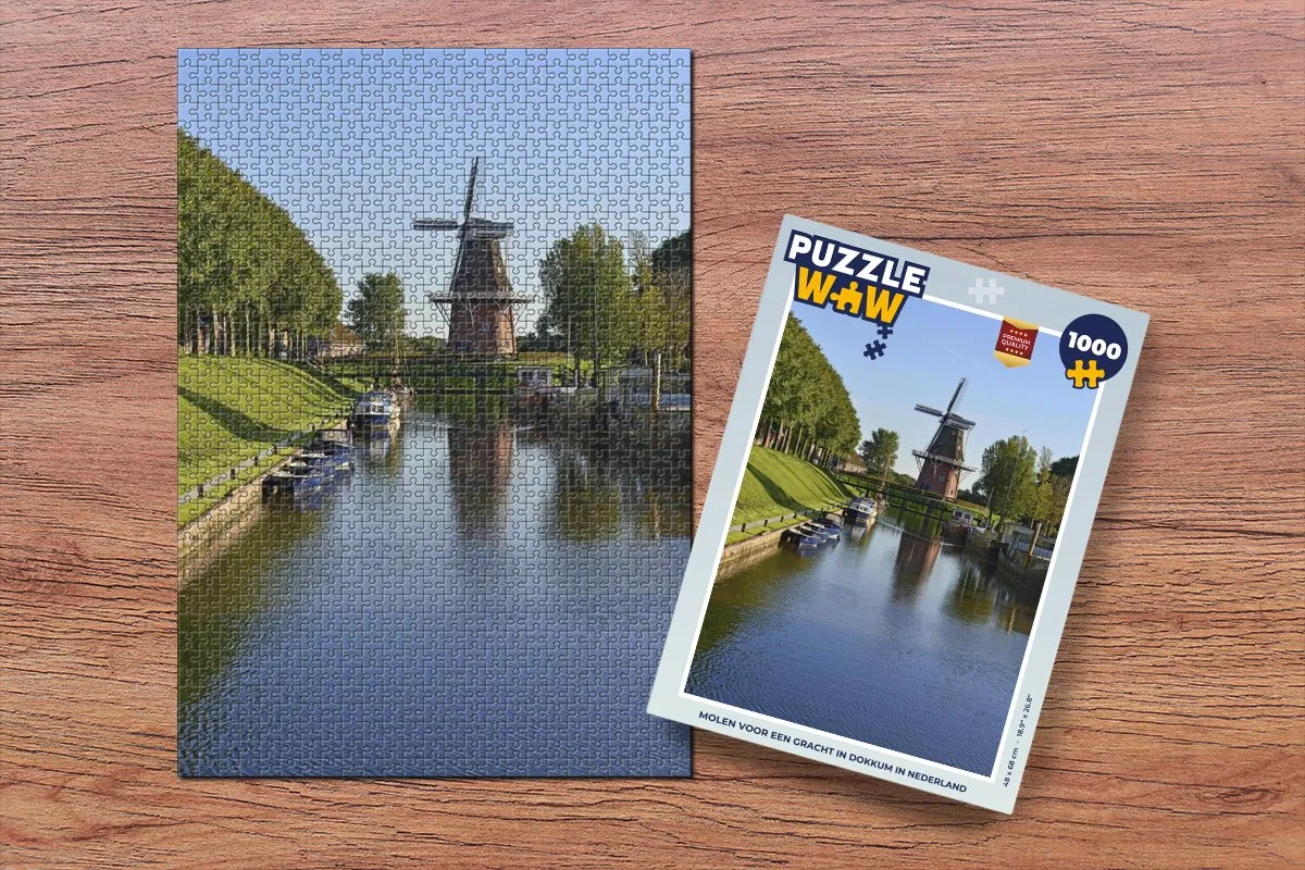PuzzleWow Dokkum Molen & Boot Legpuzzel 1000 Stuks - Multicolor
