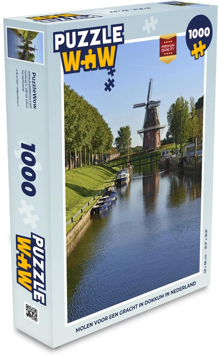 PuzzleWow Dokkum Molen & Boot Legpuzzel 1000 Stuks - Multicolor