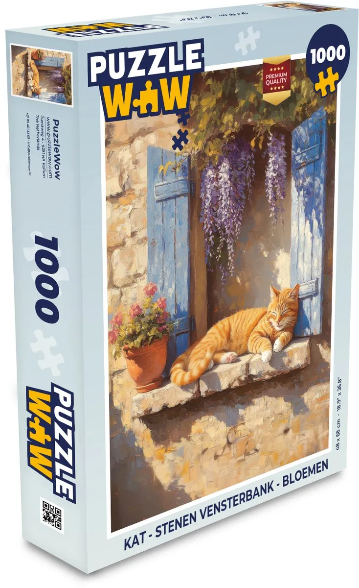 PuzzleWow Kat Vensterbank Bloemen Legpuzzel 1000 Stuks