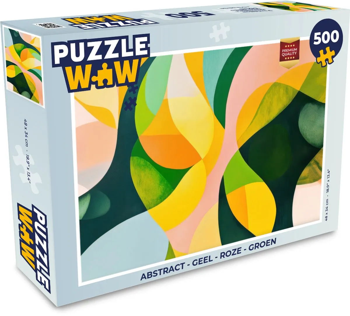 PuzzleWow Abstract Legpuzzel 500 Stuks - Geel/Roze/ Groen