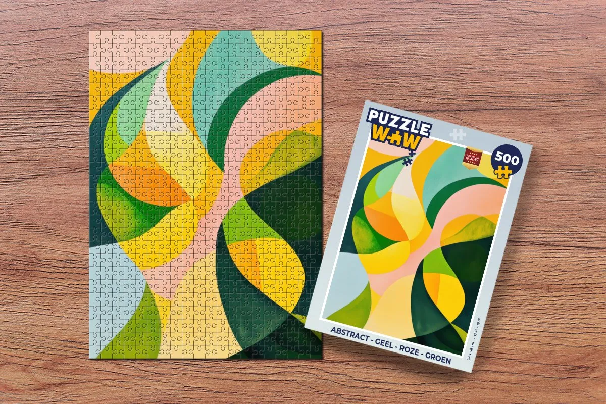 PuzzleWow Abstract Legpuzzel 500 Stuks - Geel/Roze/ Groen