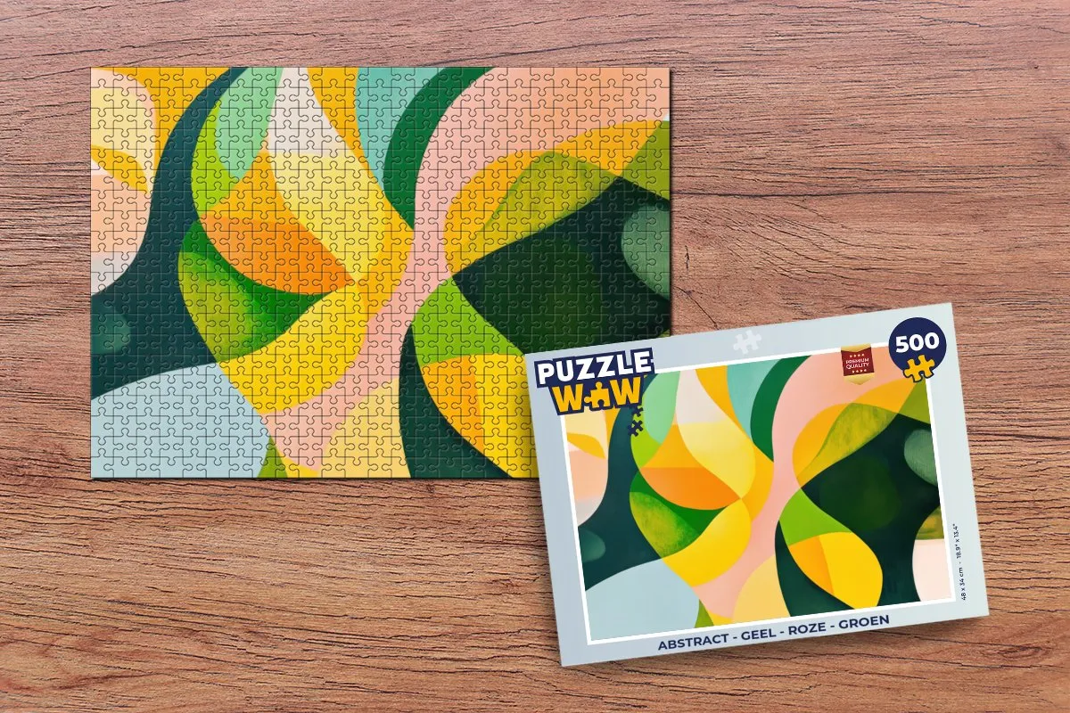 PuzzleWow Abstract Legpuzzel 500 Stuks - Geel/Roze/ Groen