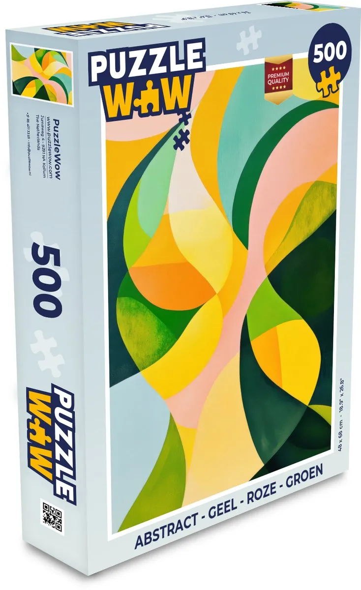 PuzzleWow Abstract Legpuzzel 500 Stuks - Geel/Roze/ Groen