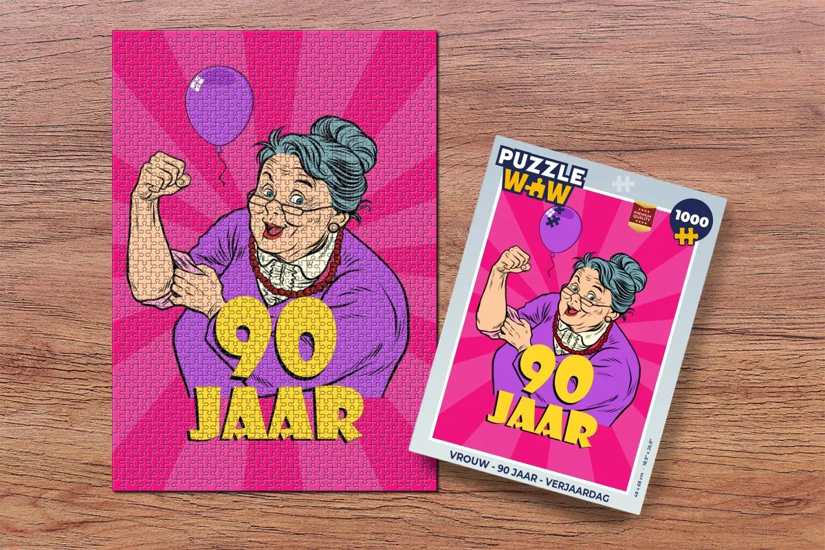 PuzzleWow Vrouw 90 Jaar Verjaardag Legpuzzel 1000 Stuks - Multicolor