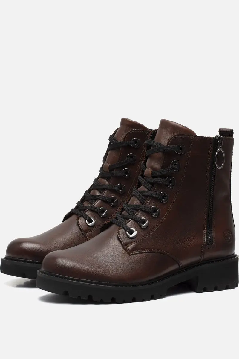 Remonte Bruine Leren Dames Veterboots