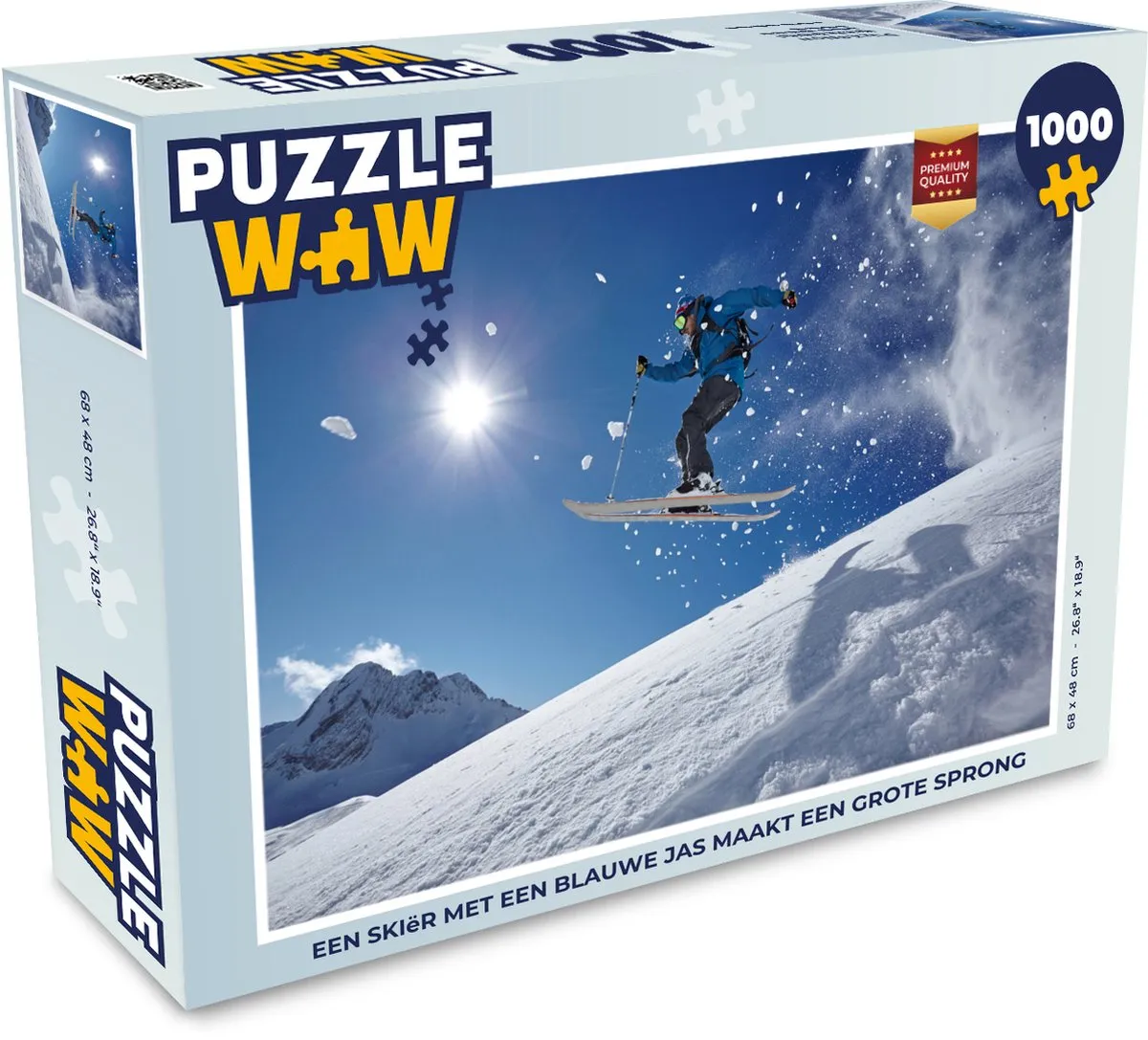 PuzzleWow Legpuzzel 1000 Stuks - Een skiër met een blauwe jas