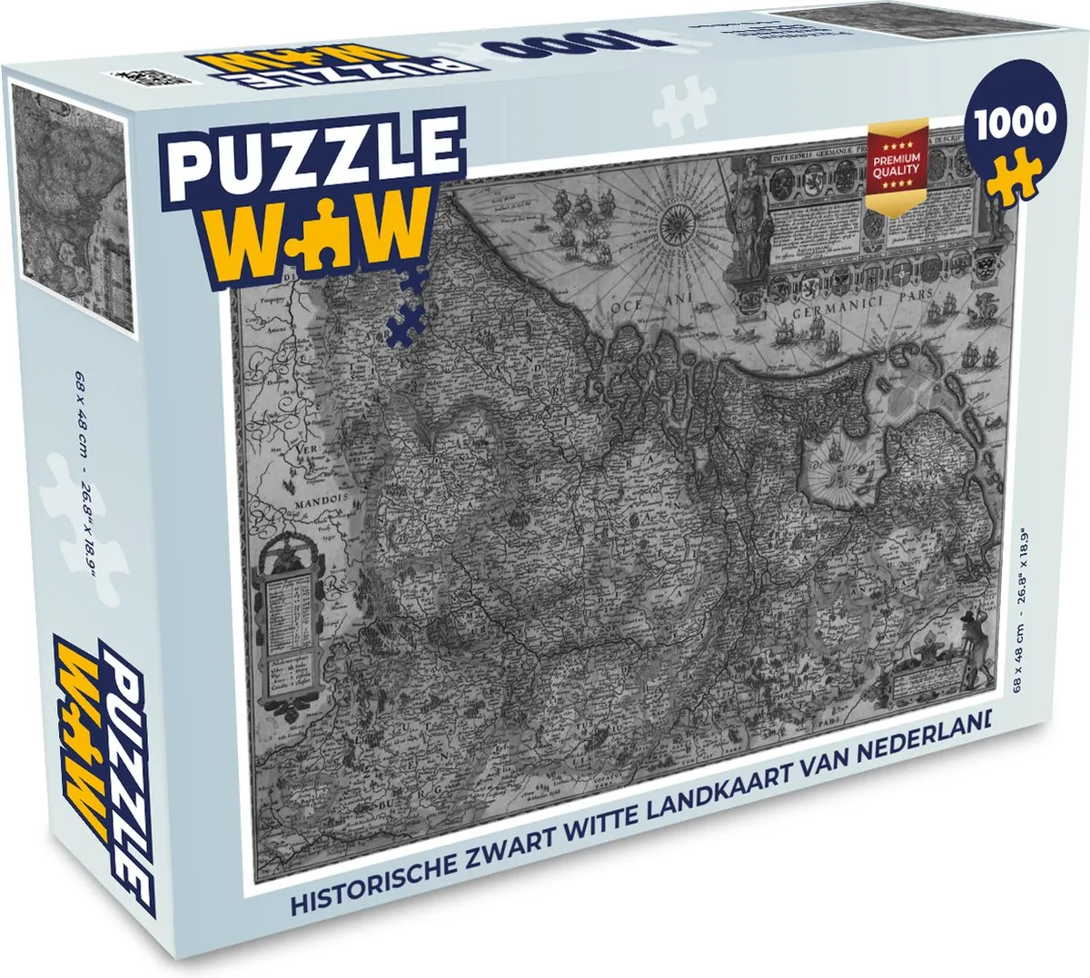 PuzzleWow Historische Landkaart Nederland Puzzel 1000 Stuks - Multicolor