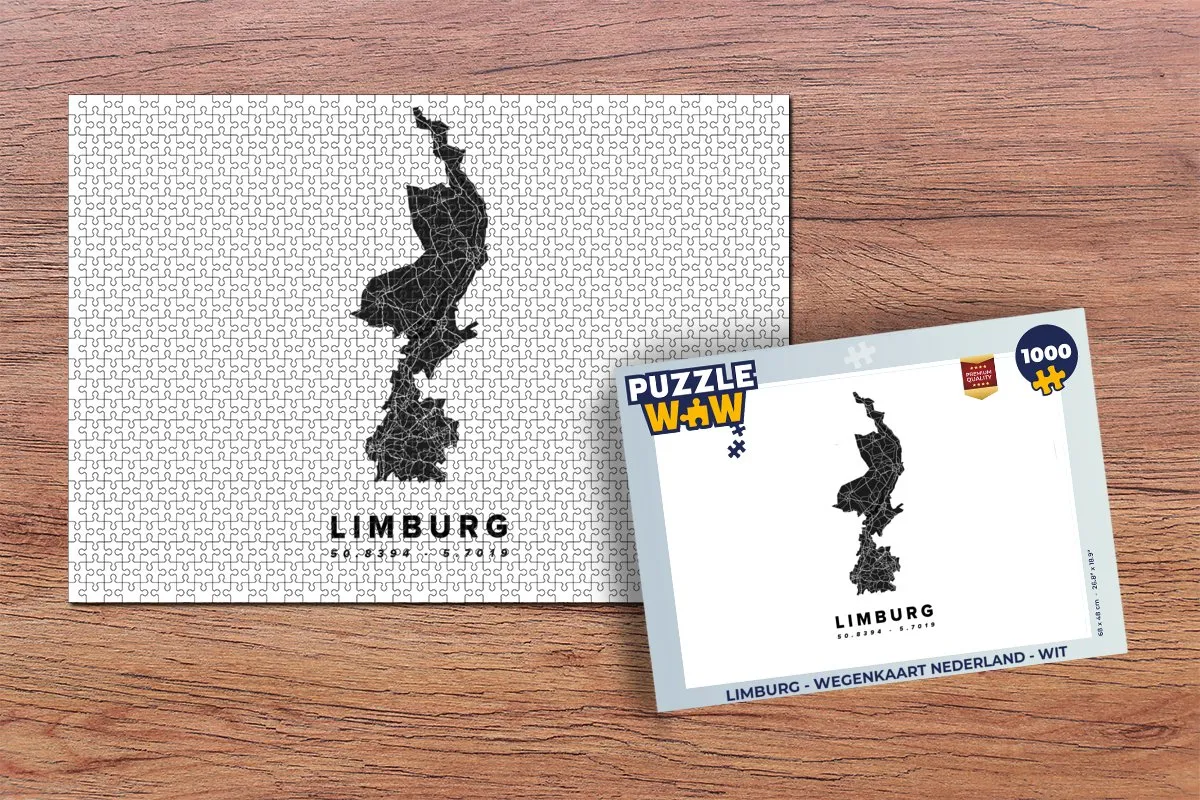 PuzzleWow Limburg Wegenkaart Nederland Puzzel 1000 Stuks - Multicolor