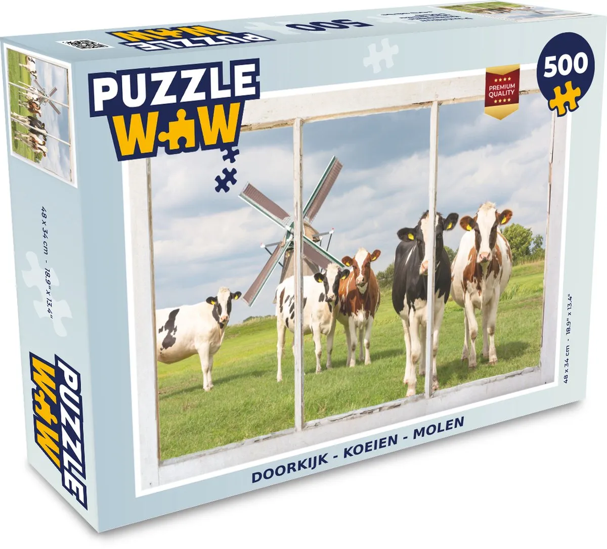 PuzzleWow Doorkijk Koe Molen Legpuzzel 500 Stuks - Multicolor