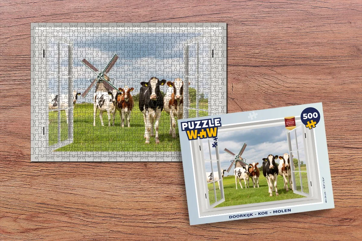 PuzzleWow Doorkijk Koe Molen Legpuzzel 500 Stuks - Multicolor