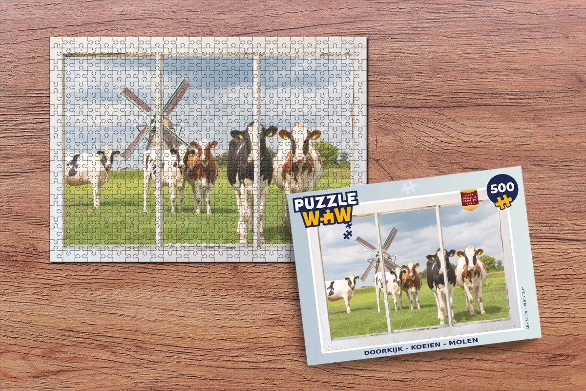 PuzzleWow Doorkijk Koe Molen Legpuzzel 500 Stuks - Multicolor