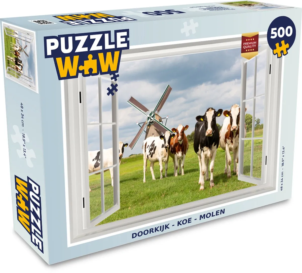 PuzzleWow Doorkijk Koe Molen Legpuzzel 500 Stuks - Multicolor