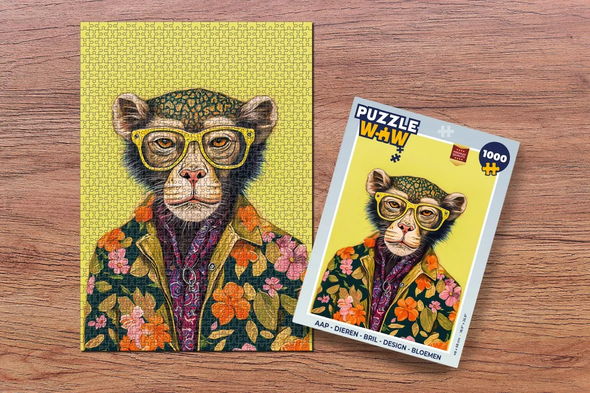 PuzzleWow Aap Bril Design Legpuzzel 1000 Stuks - Multicolor