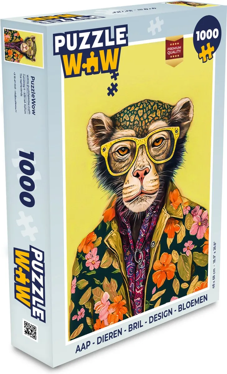 PuzzleWow Aap Bril Design Legpuzzel 1000 Stuks - Multicolor