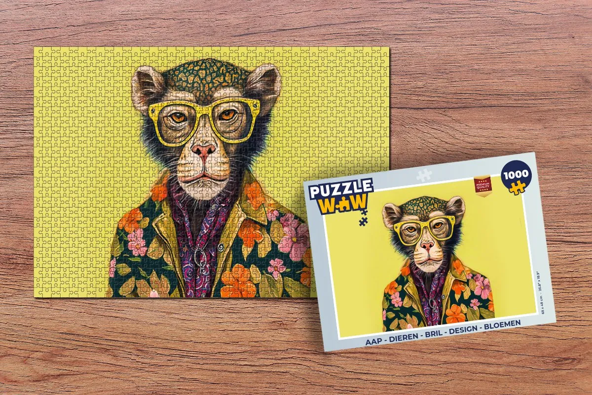 PuzzleWow Aap Bril Design Legpuzzel 1000 Stuks - Multicolor