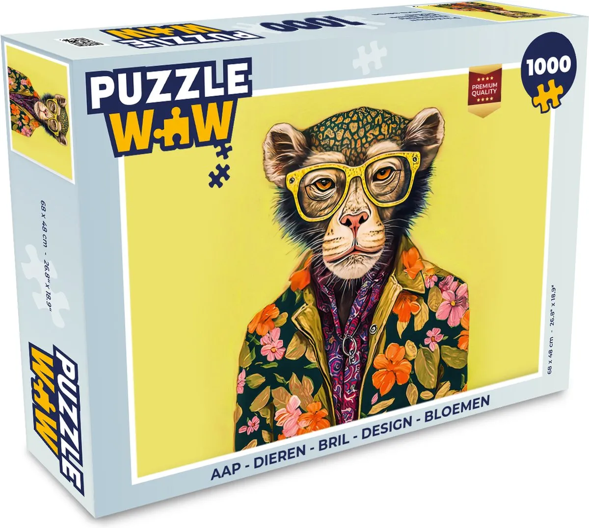 PuzzleWow Aap Bril Design Legpuzzel 1000 Stuks - Multicolor