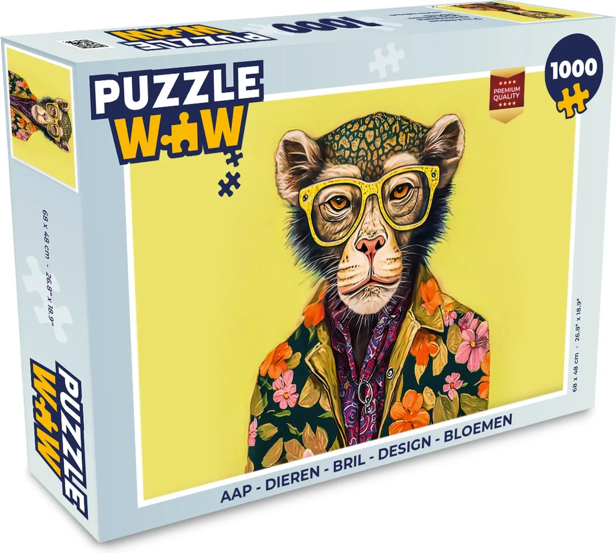 PuzzleWow Aap Bril Design Legpuzzel 1000 Stuks - Multicolor