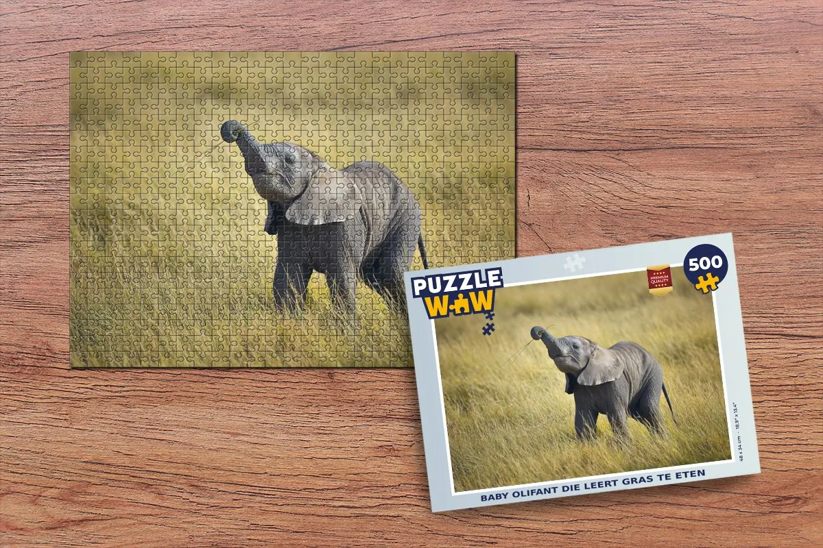 PuzzleWow Baby Olifant Gras Eten Puzzel 500 Stuks - Multicolor