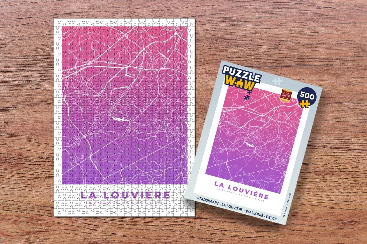 PuzzleWow Stadskaart La Louvière - Legpuzzel 500 Stuks - Multicolor
