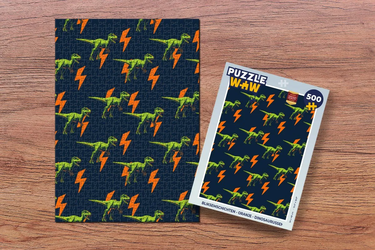 PuzzleWow Legpuzzel Bliksemschichten Dinosaurussen 500 Stuks - Oranje