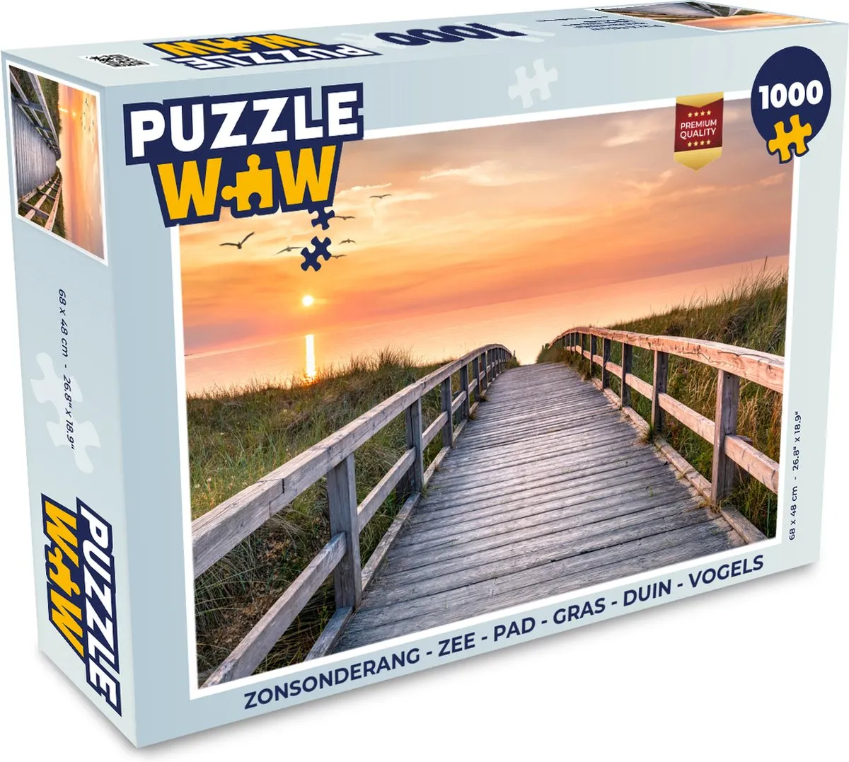 PuzzleWow Zonsondergang Zee Pad Gras Duin Vogels Legpuzzel 1000 Stuks - Multicolor