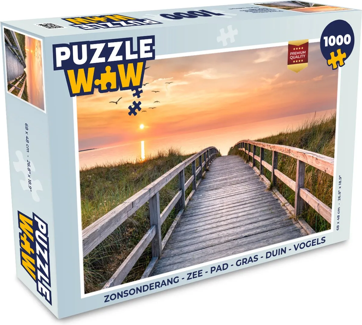 PuzzleWow Zonsondergang Zee Pad Gras Duin Vogels Legpuzzel 1000 Stuks - Multicolor