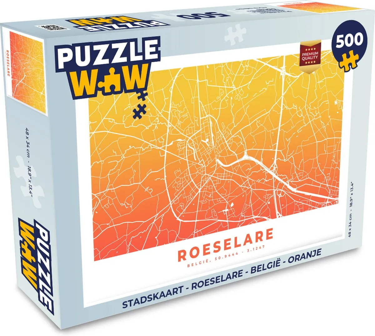 PuzzleWow Stadskaart Roeselare België Legpuzzel 500 Stuks - Multicolor