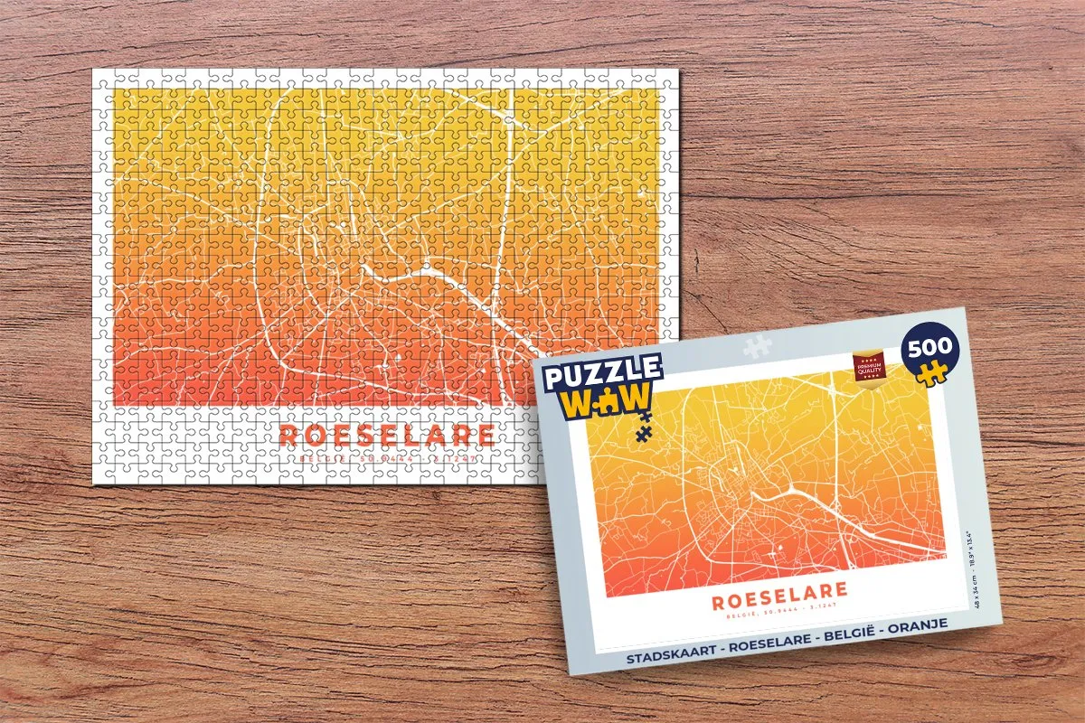 PuzzleWow Stadskaart Roeselare België Legpuzzel 500 Stuks - Multicolor