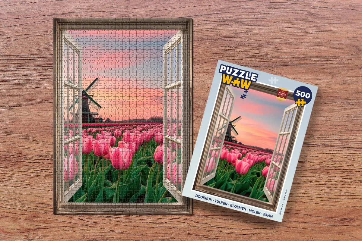 PuzzleWow Doorkijk Tulpen Legpuzzel 500 Stuks - Roze