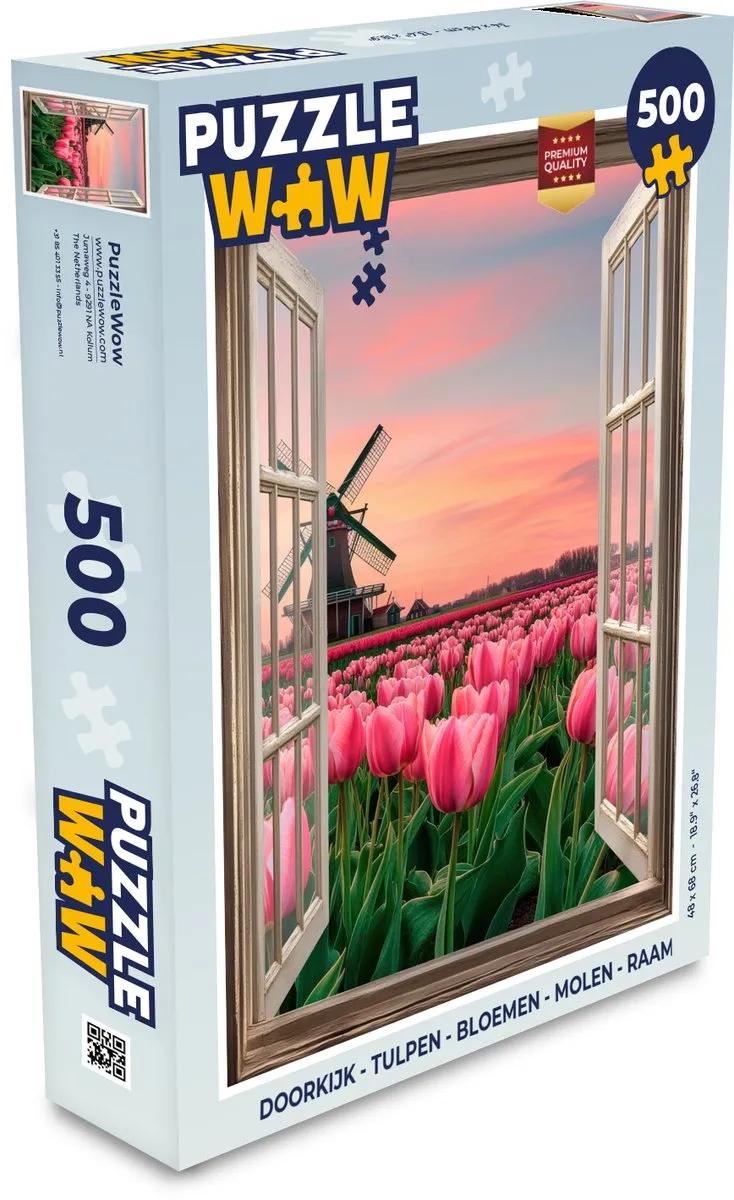 PuzzleWow Doorkijk Tulpen Legpuzzel 500 Stuks - Roze