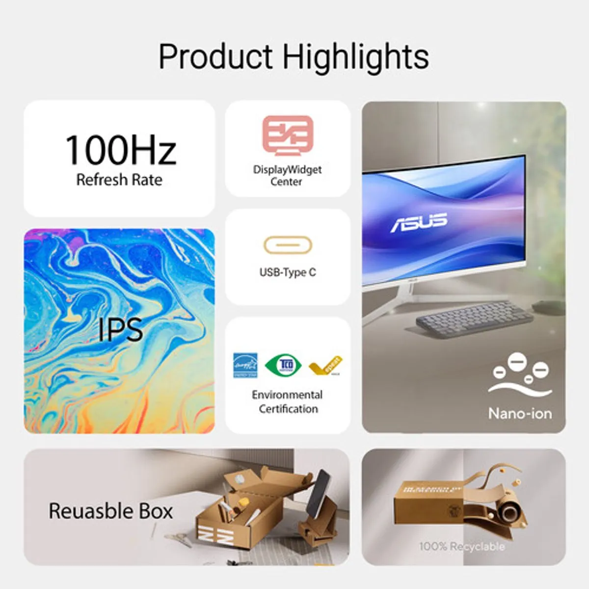 ASUS EyeCare VU34WCIP-W Ultrawide Monitor 34" - QHD 100Hz - USB-C 65W - afbeelding 6 van 6