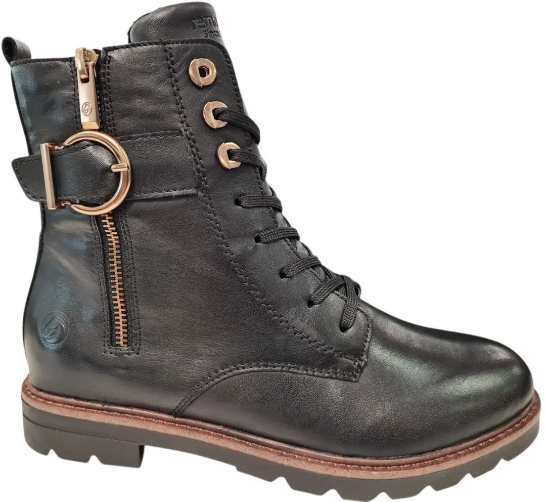 Remonte Zwarte Leren Veterboots Dames