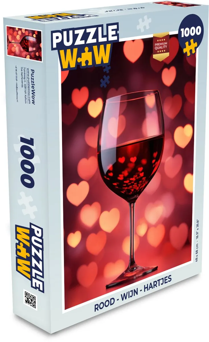 PuzzleWow Legpuzzel 1000 Stuks - Wijn Hartjes