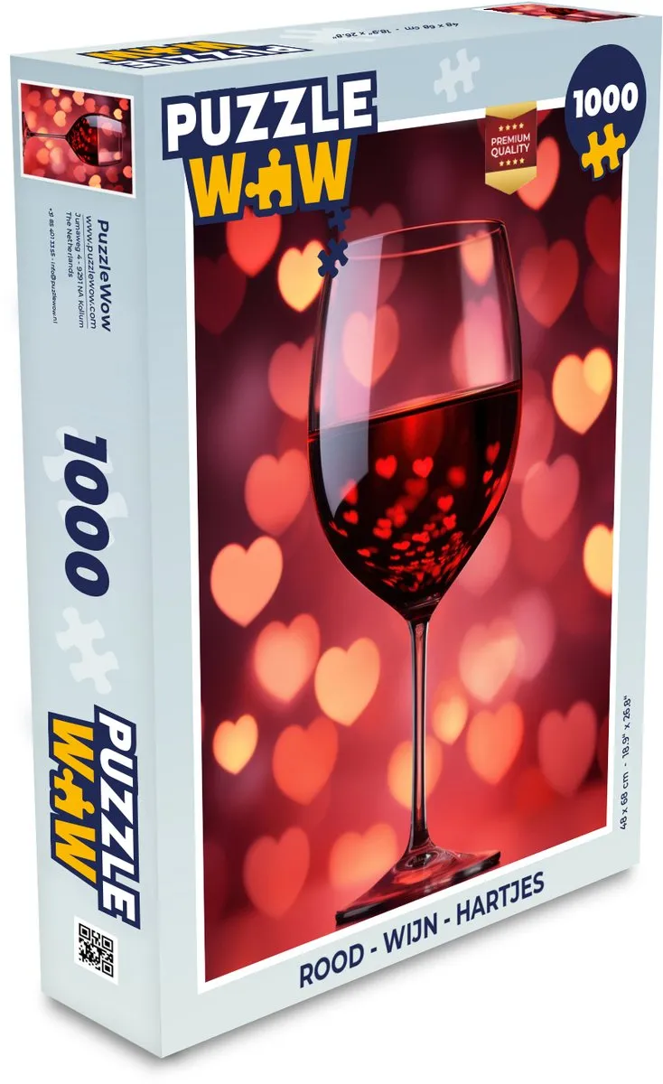 PuzzleWow Legpuzzel 1000 Stuks - Wijn Hartjes