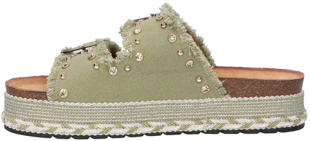 La Strada Platform Slipper Groen Textiel