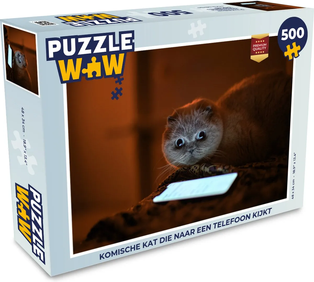 PuzzleWow Legpuzzel Komische Kat 500 Stuks - Multicolor