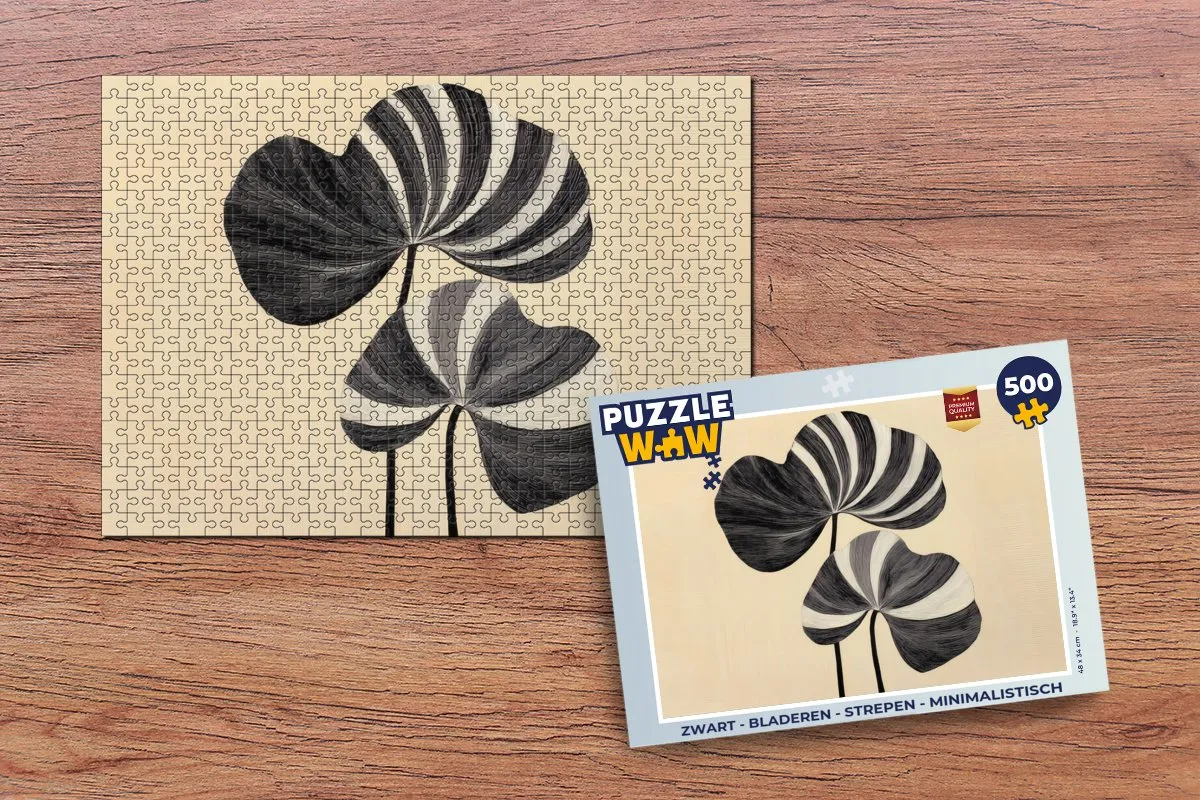 PuzzleWow Minimalistische Legpuzzel 500 Stuks - Bladeren-Strepen