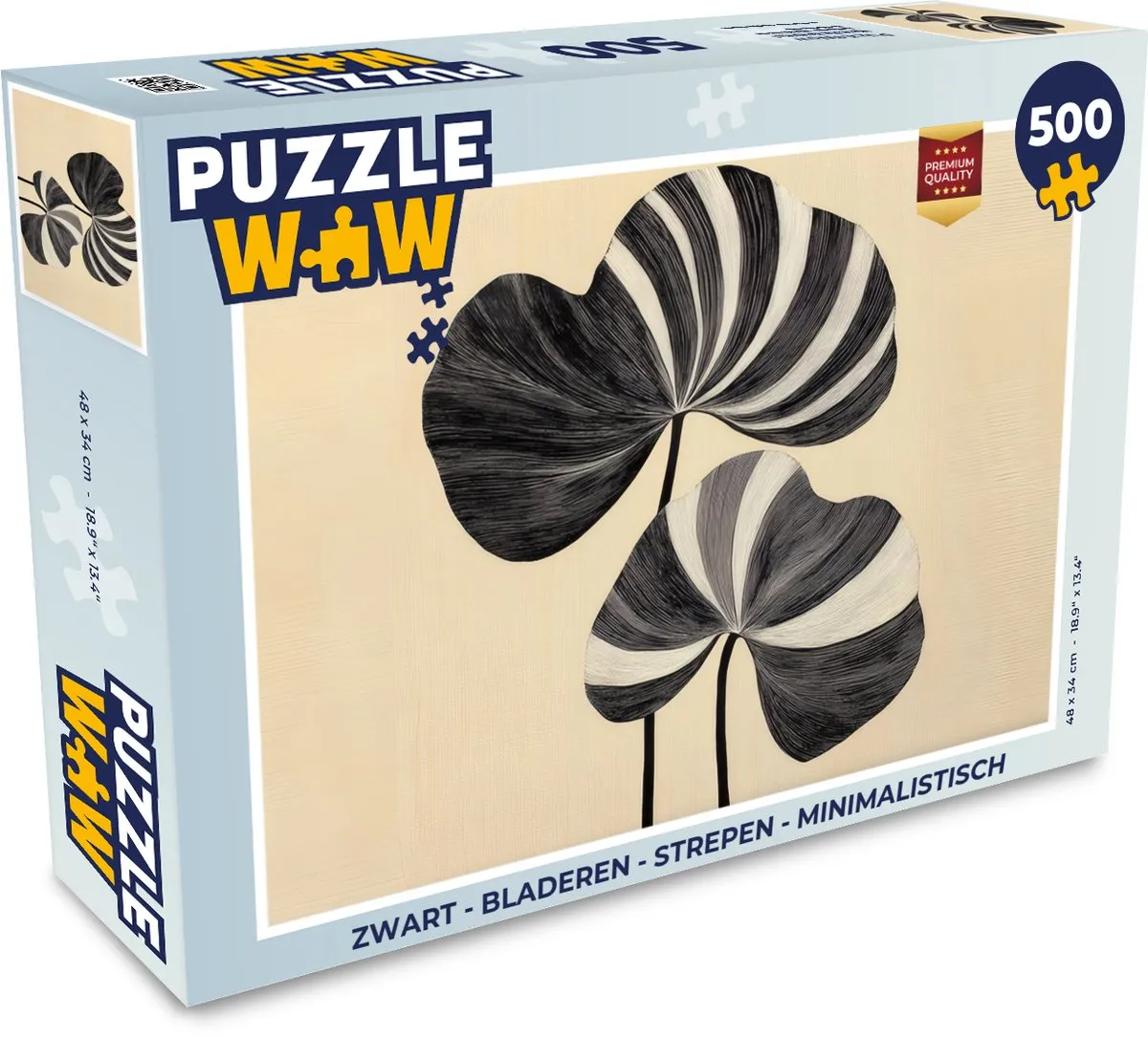 PuzzleWow Minimalistische Legpuzzel 500 Stuks - Bladeren-Strepen