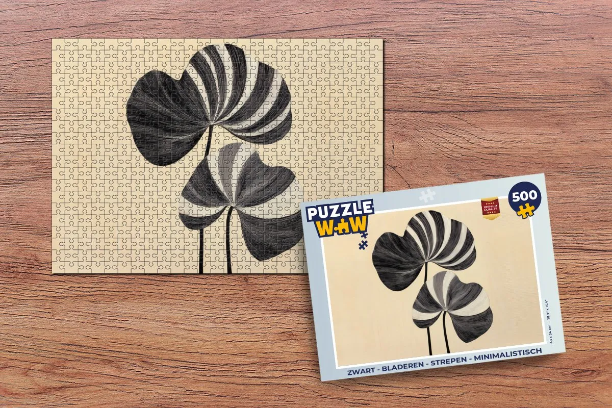 PuzzleWow Minimalistische Legpuzzel 500 Stuks - Bladeren-Strepen