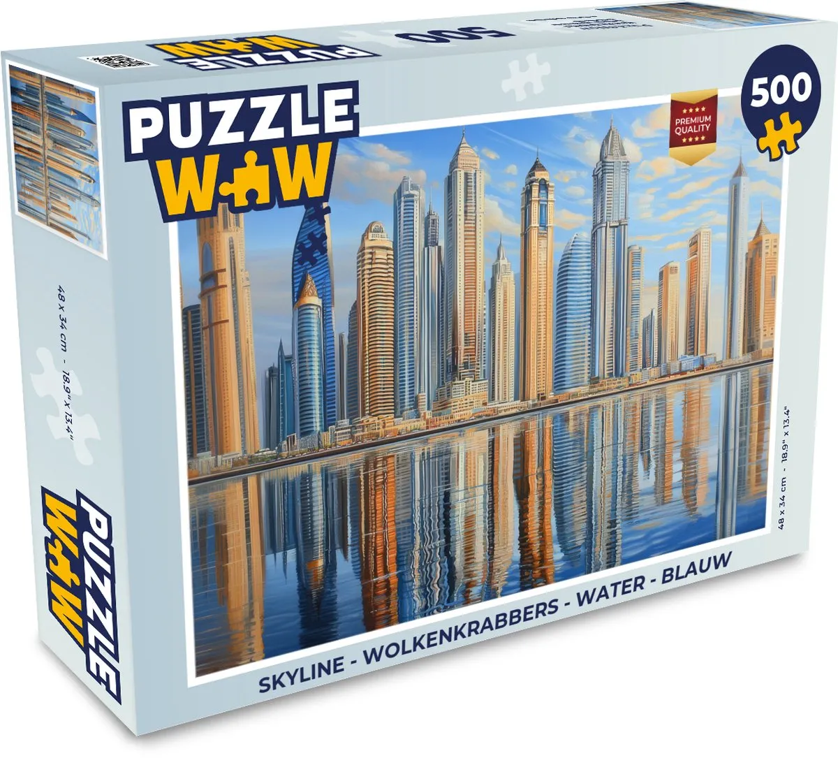 PuzzleWow Skyline Wolkenkrabbers Water Legpuzzel 500 Stuks - Blauw