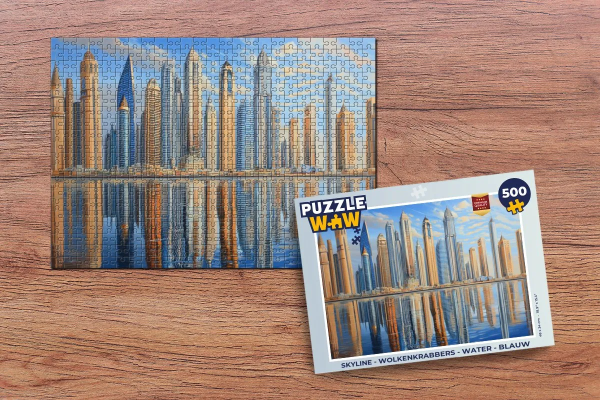 PuzzleWow Skyline Wolkenkrabbers Water Legpuzzel 500 Stuks - Blauw