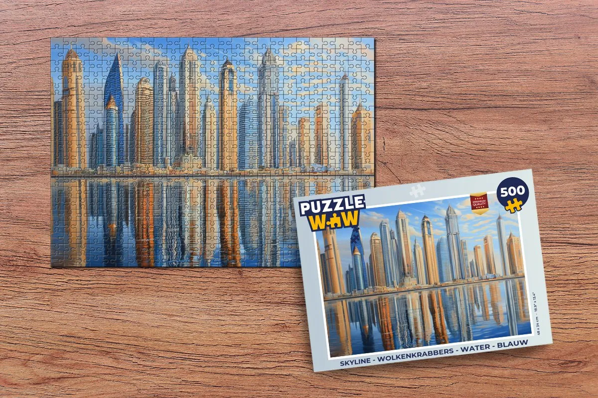 PuzzleWow Skyline Wolkenkrabbers Water Legpuzzel 500 Stuks - Blauw