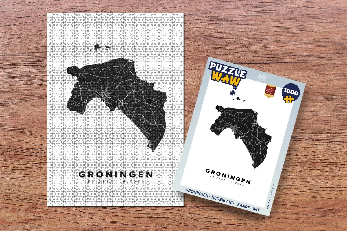 PuzzleWow Groningen Kaart Legpuzzel 1000 Stuks - Multicolor