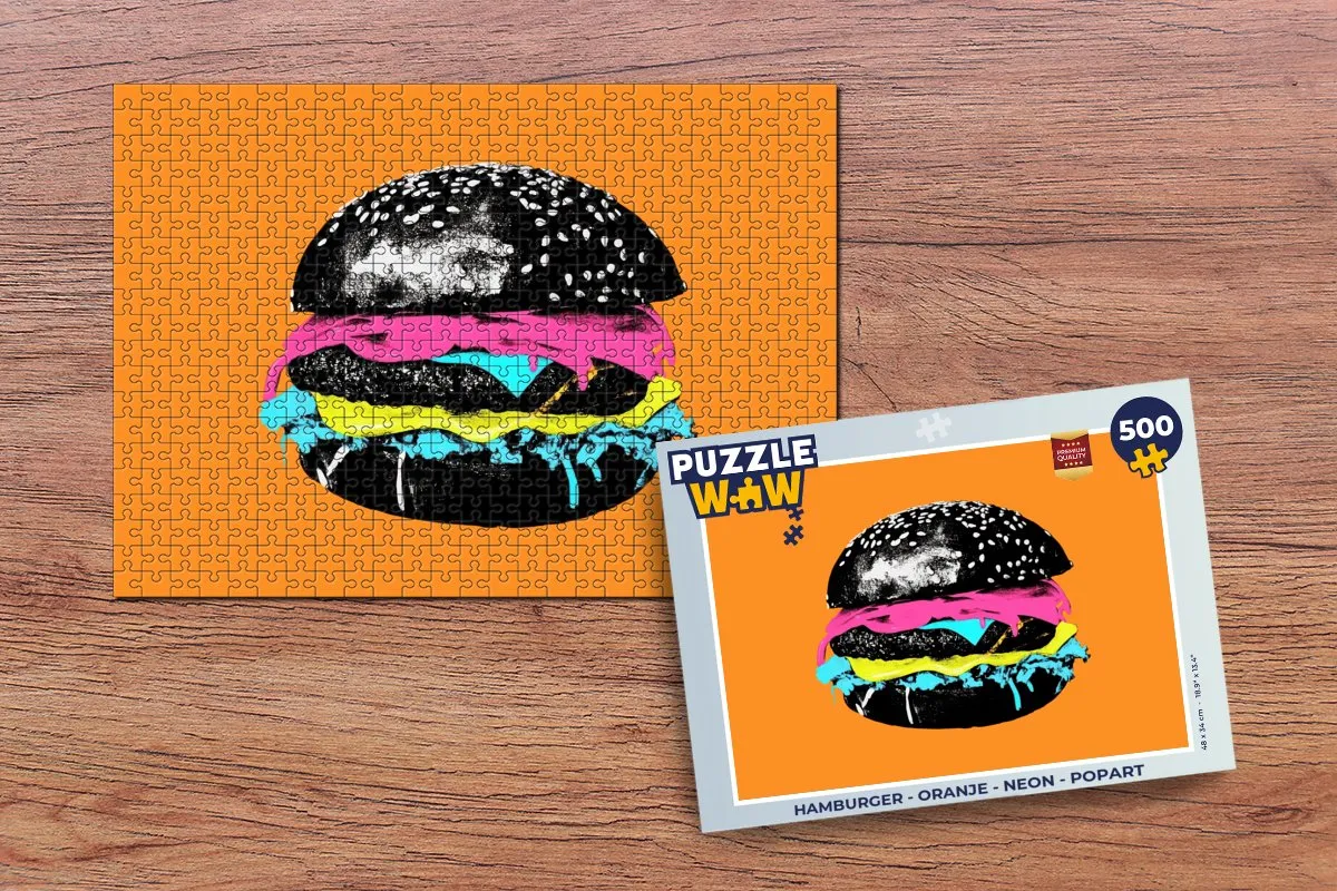 PuzzleWow Hamburger Popart Legpuzzel 500 Stuks - Oranje Neon