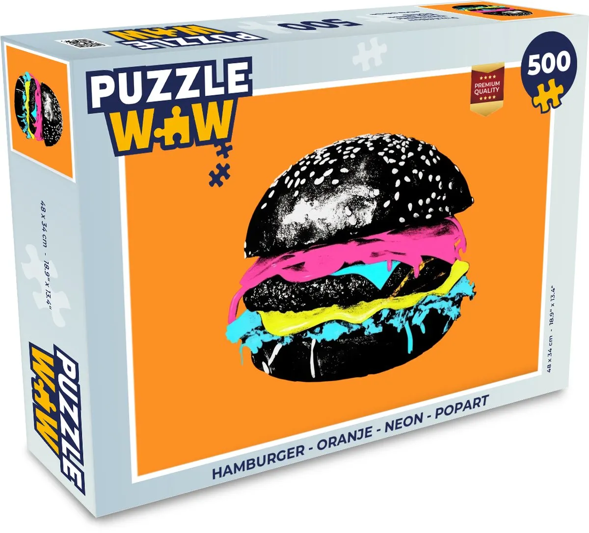 PuzzleWow Hamburger Popart Legpuzzel 500 Stuks - Oranje Neon